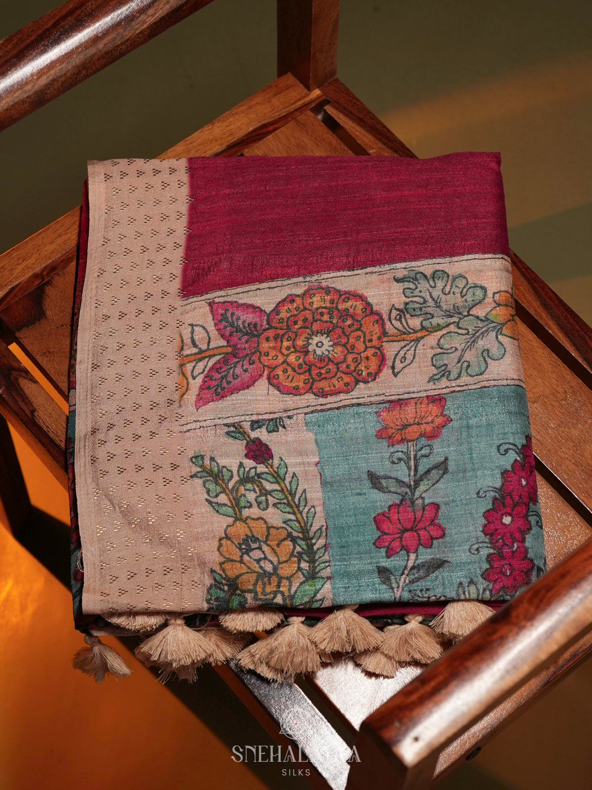 Maroon Tussar Saree