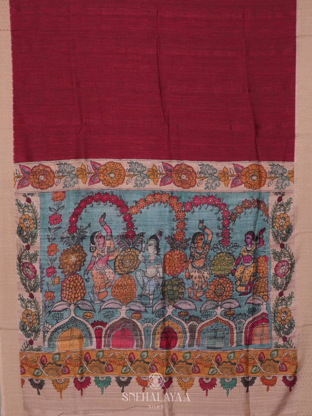 Maroon Tussar Saree