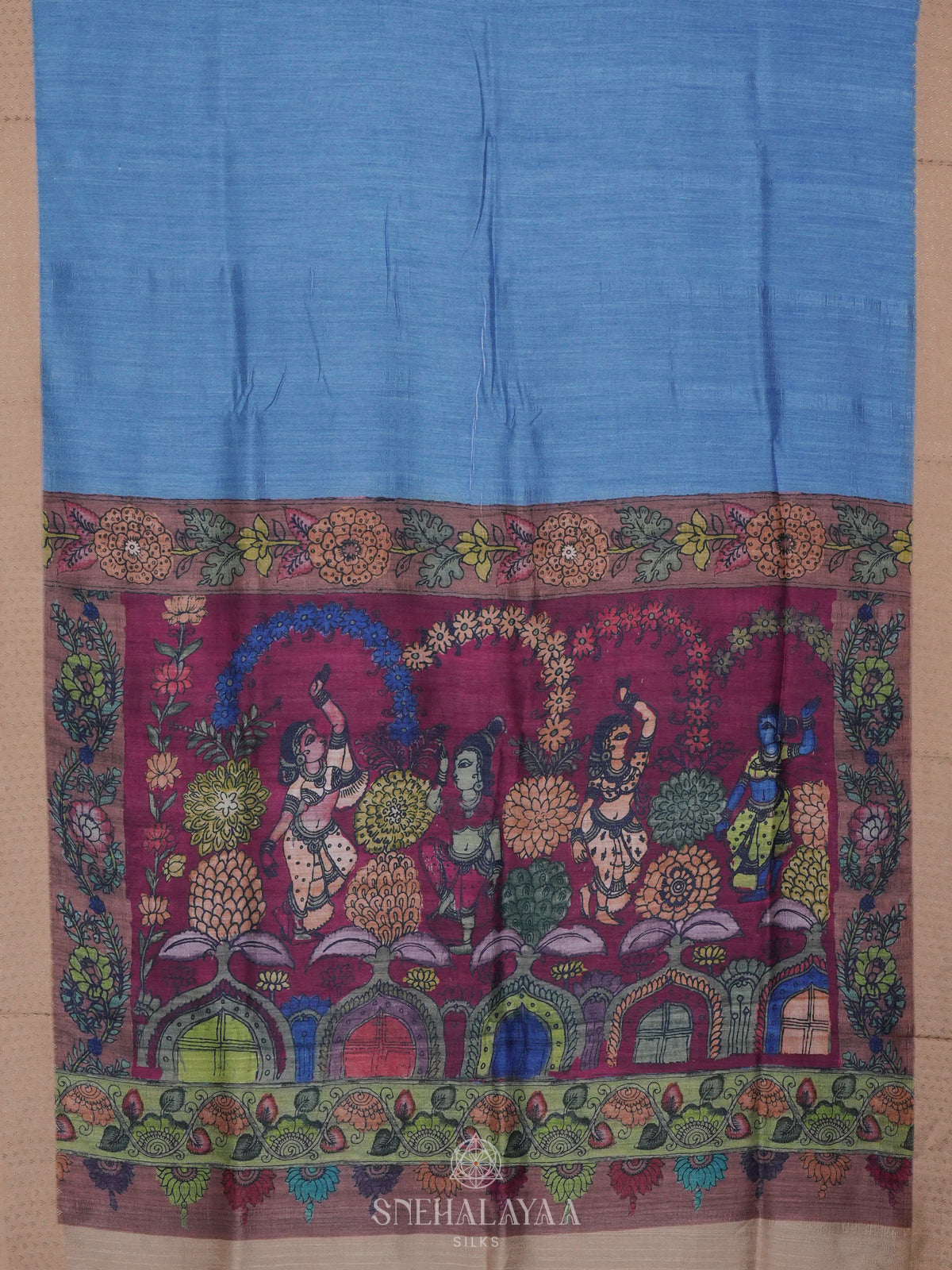 Blue Tussar Saree