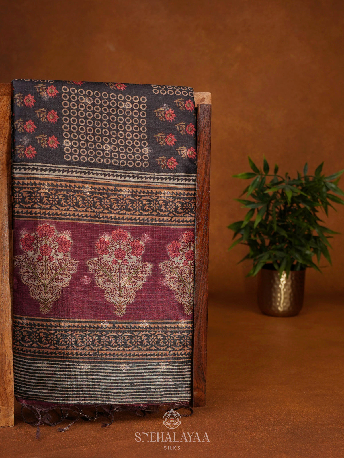 Charcoal Black Tussar Saree