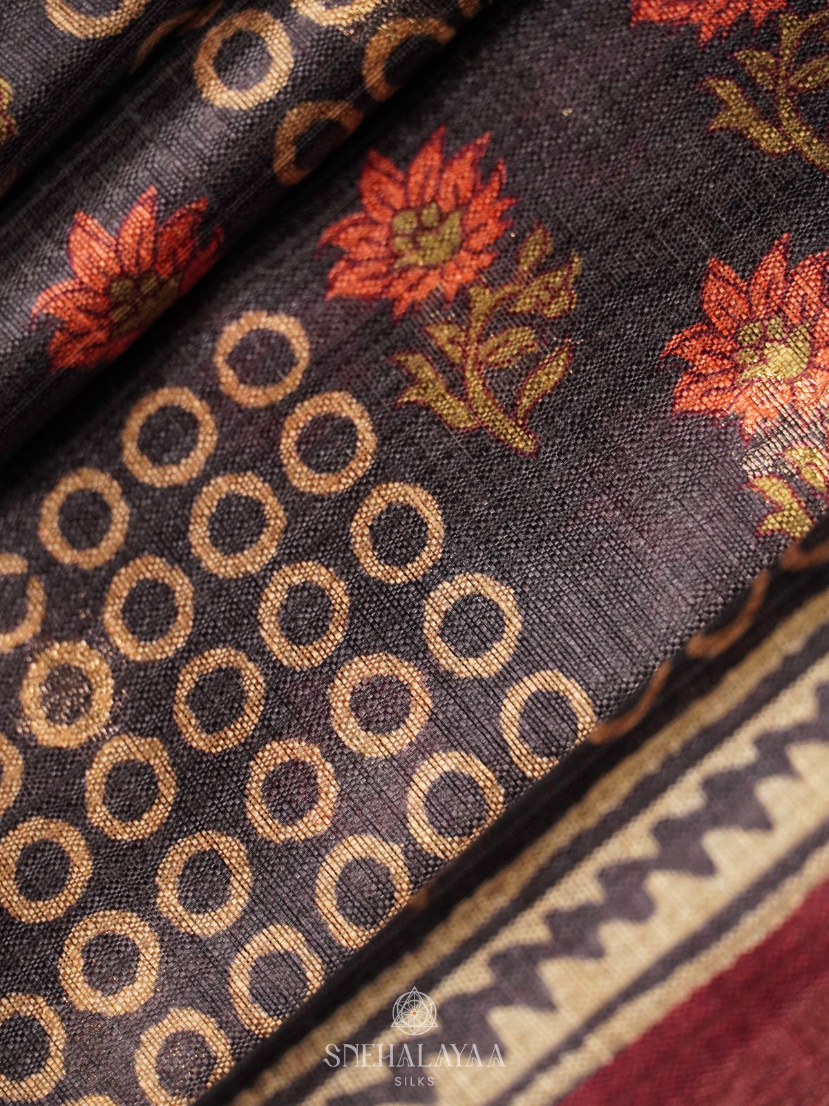 Charcoal Black Tussar Saree