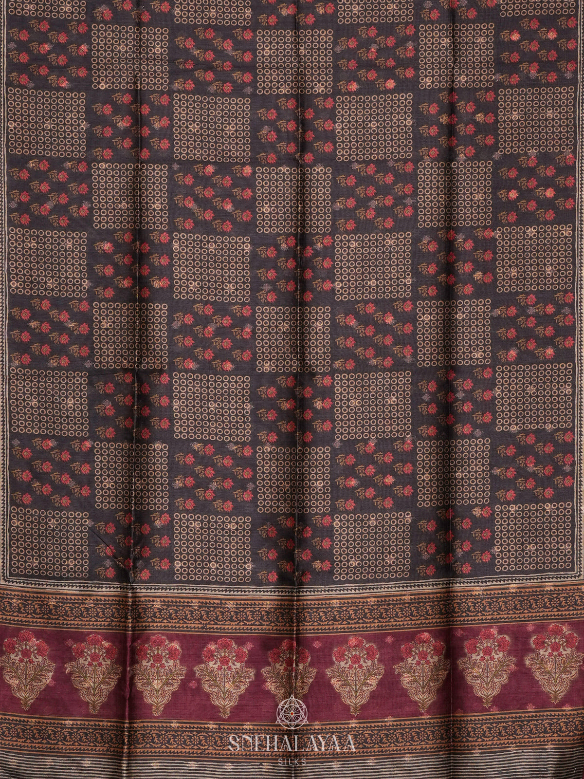 Charcoal Black Tussar Saree