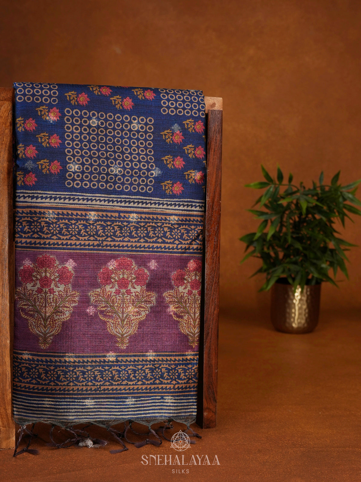 Navy Blue Tussar Saree
