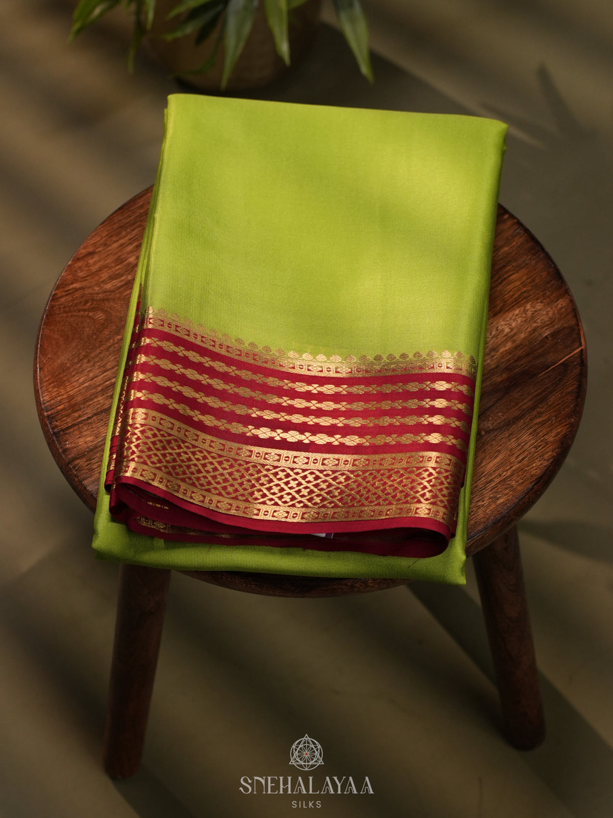Lime Green Mysore Crepe Silk Saree