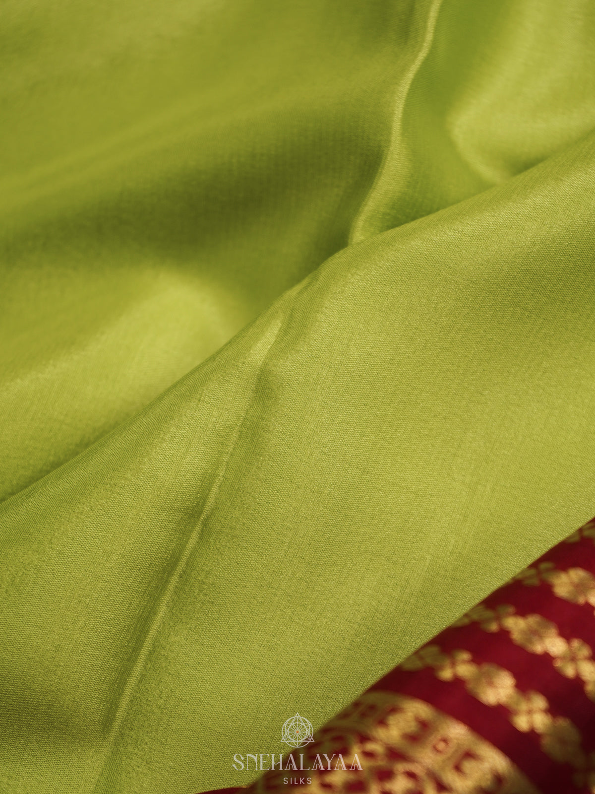 Lime Green Mysore Crepe Silk Saree