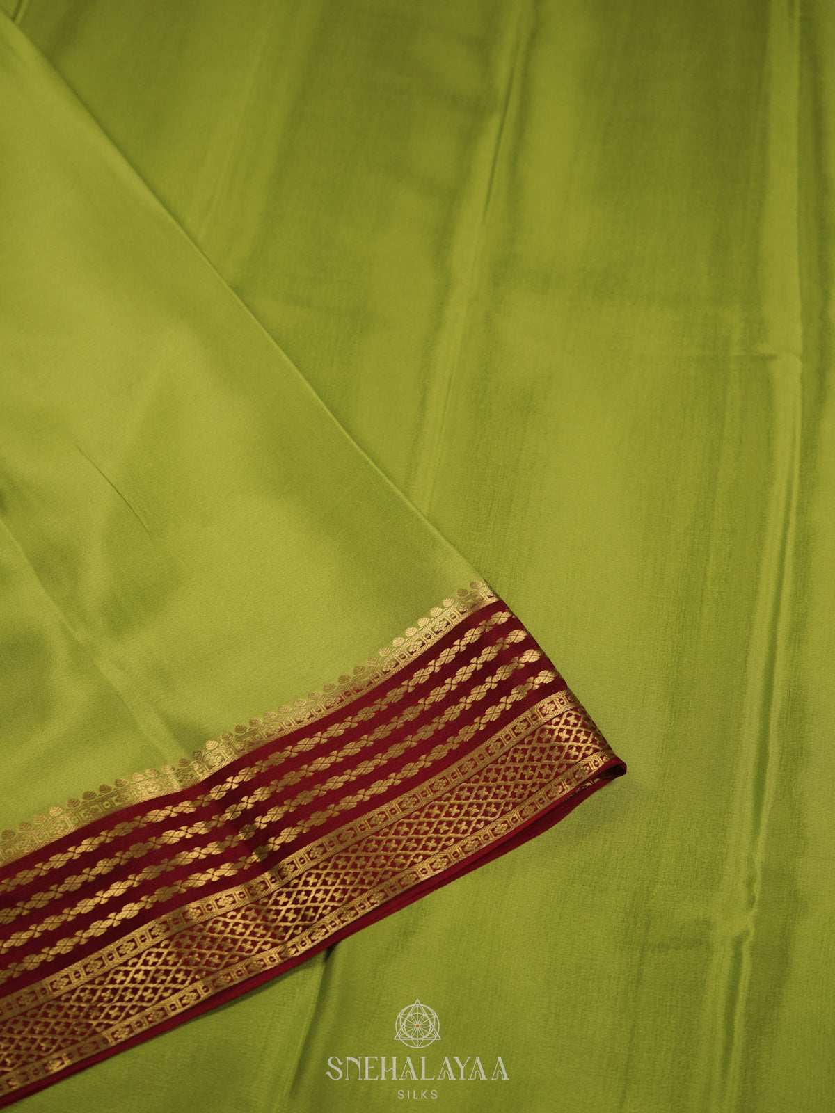 Lime Green Mysore Crepe Silk Saree