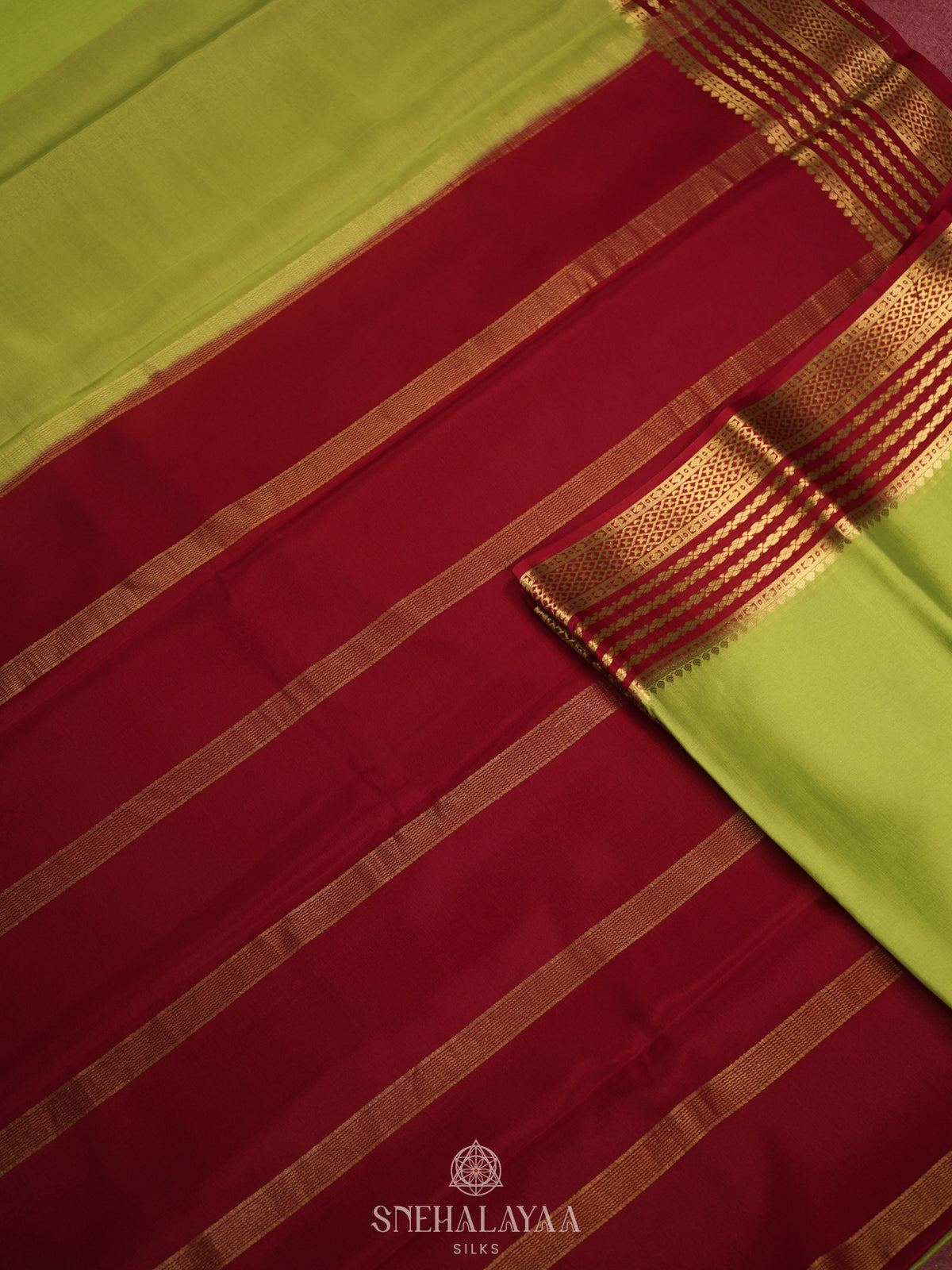 Lime Green Mysore Crepe Silk Saree