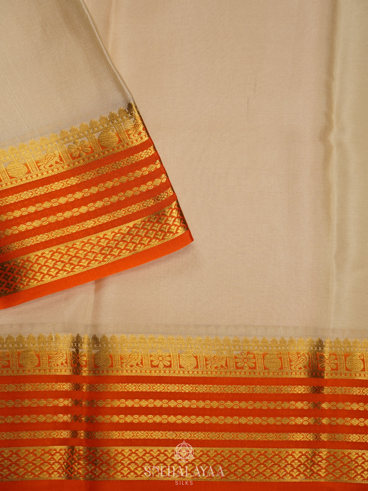 Cream Mysore Crepe Silk Saree