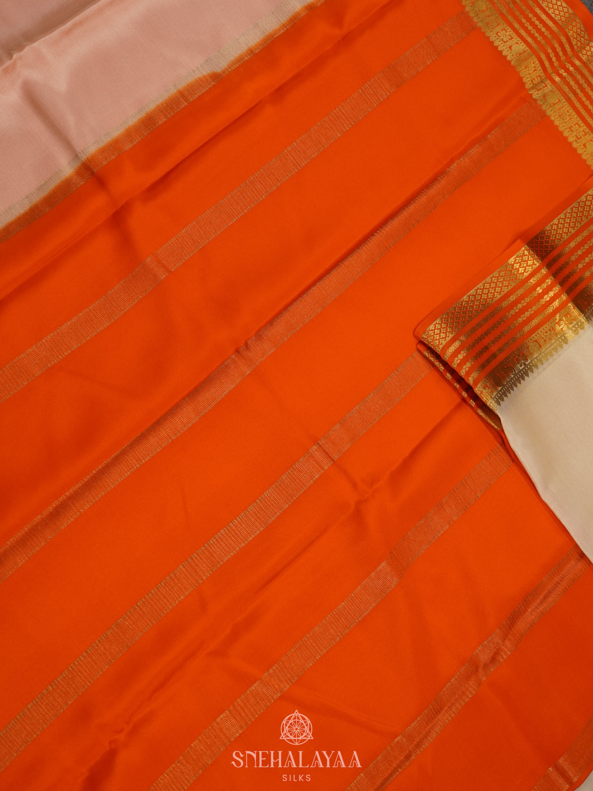 Cream Mysore Crepe Silk Saree