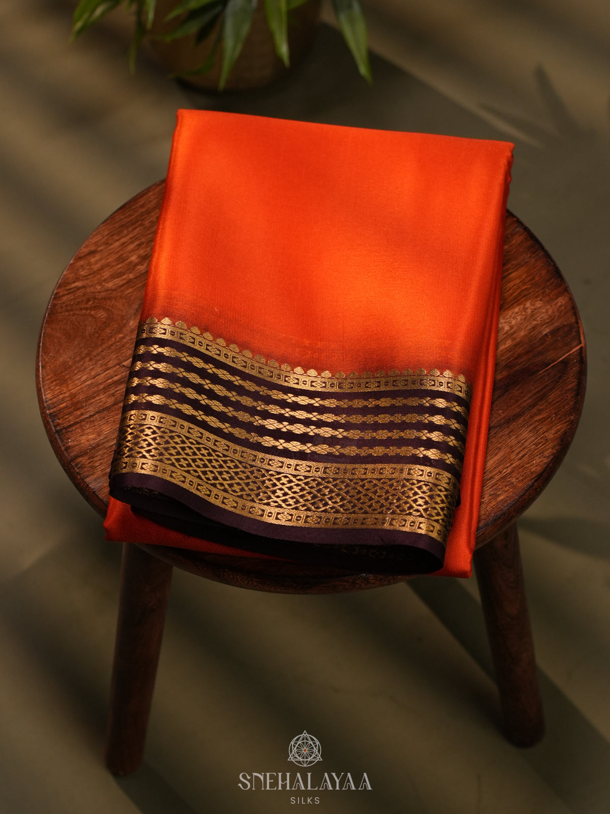 Orange Mysore Crepe Silk Saree