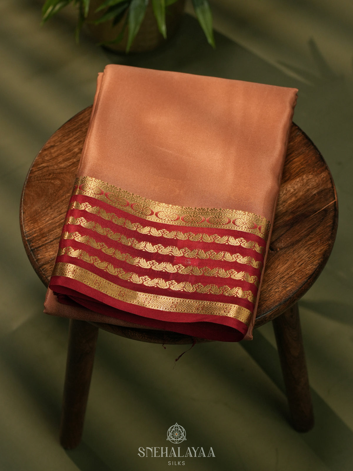Peach Mysore Crepe Silk Saree