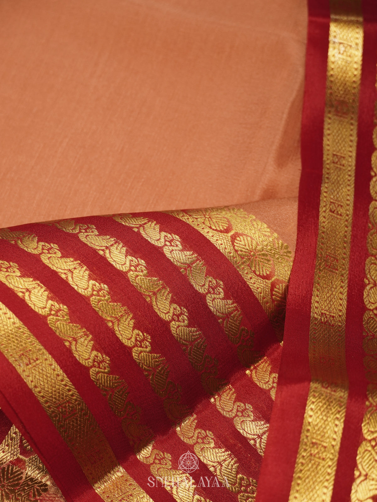 Peach Mysore Crepe Silk Saree
