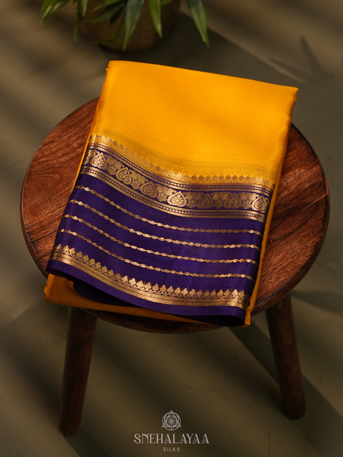 Mango Yellow Mysore Crepe Silk Saree