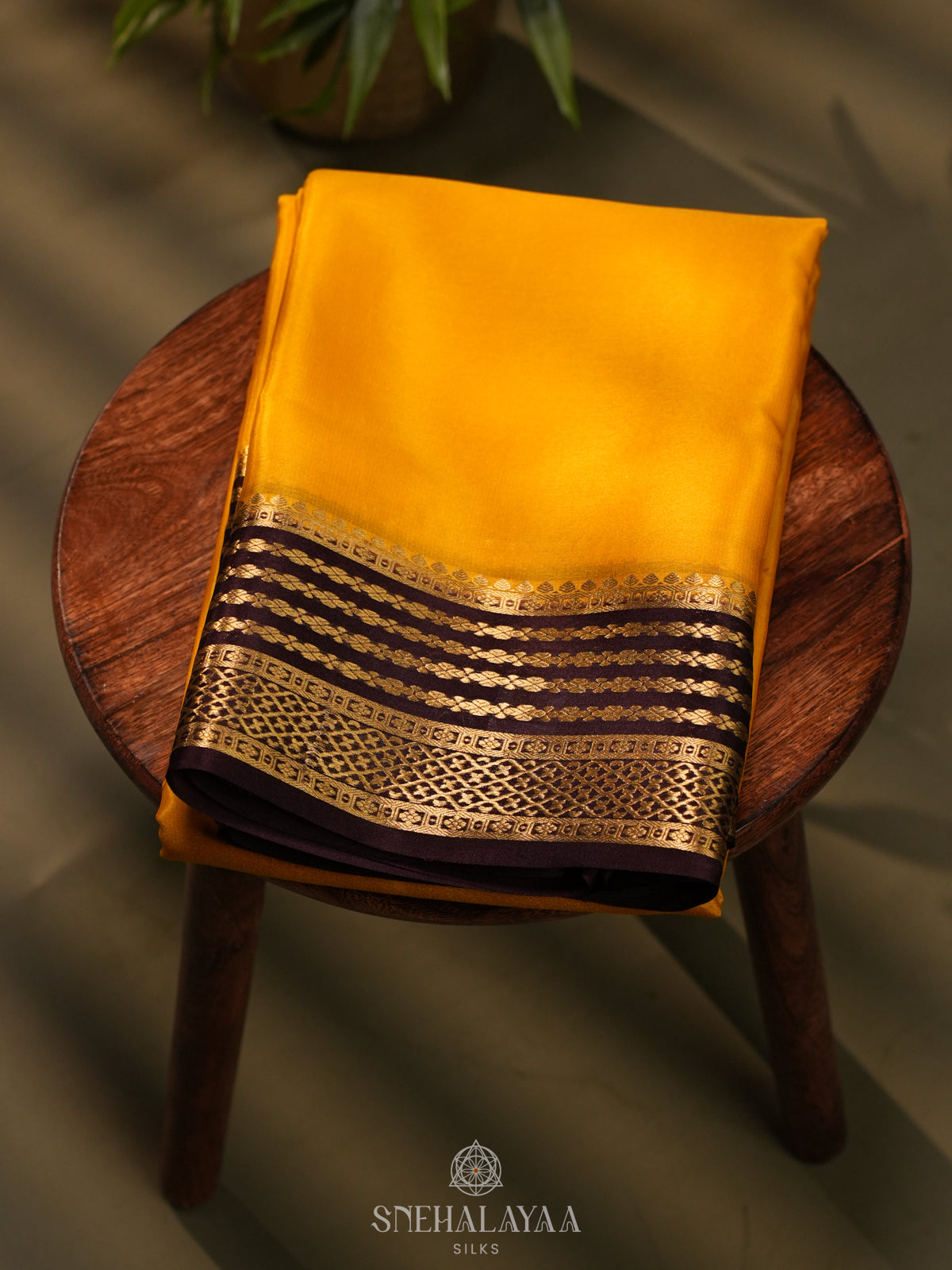 Mango Yellow Mysore Crepe Silk Saree