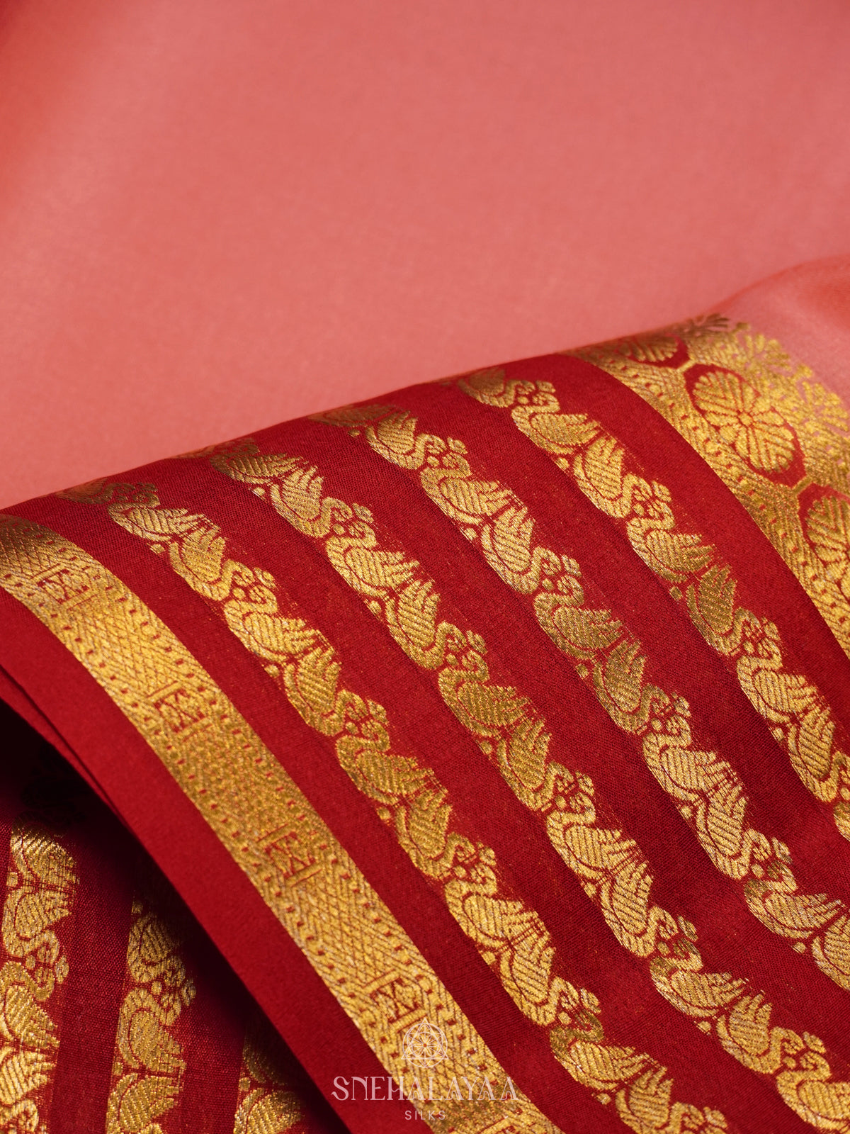 Coral Pink Mysore Crepe Silk Saree
