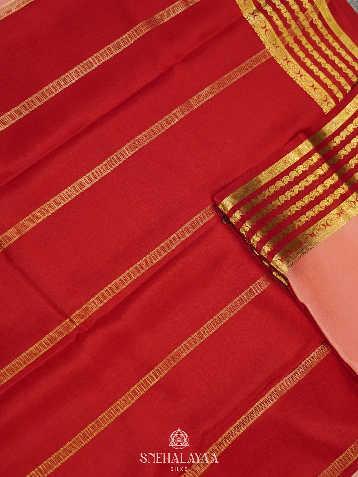 Coral Pink Mysore Crepe Silk Saree