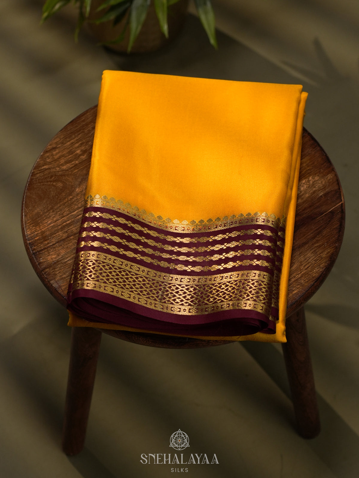 Mango Yellow Mysore Crepe Silk Saree