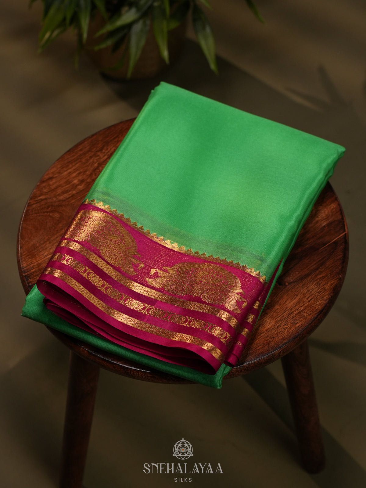 Pistcho Green Mysore Crepe Silk Saree