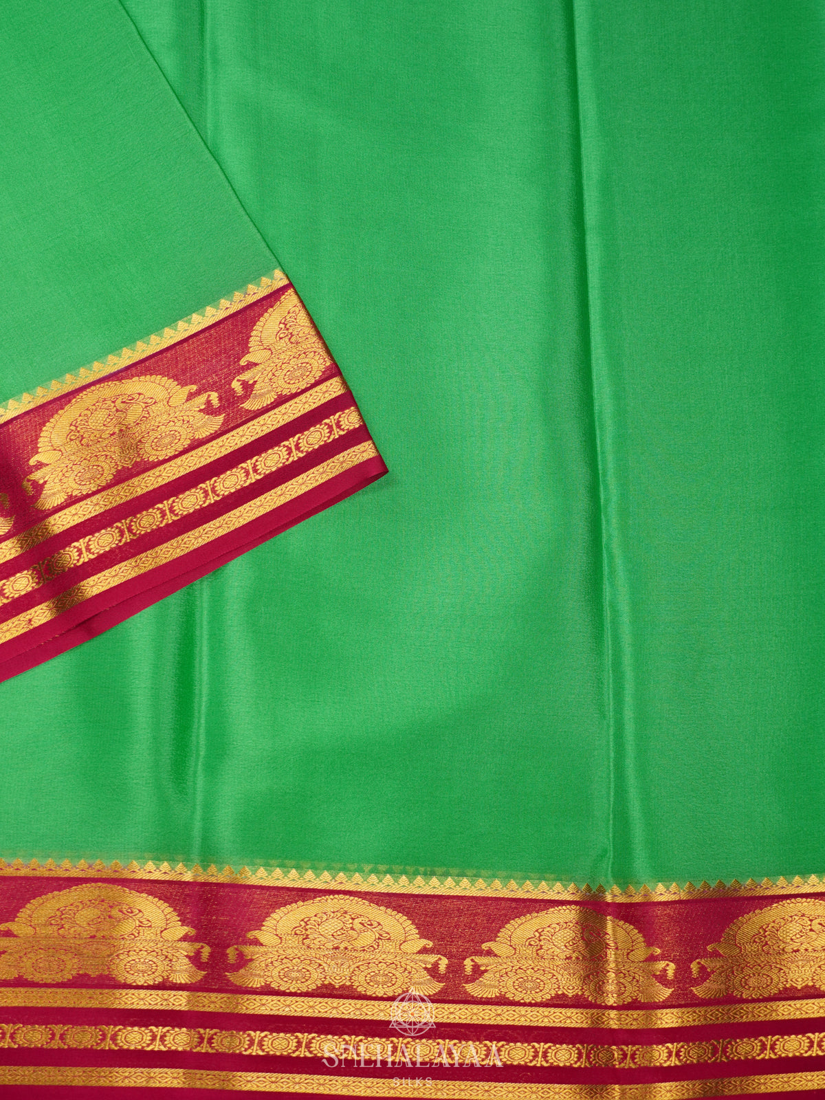 Pistcho Green Mysore Crepe Silk Saree