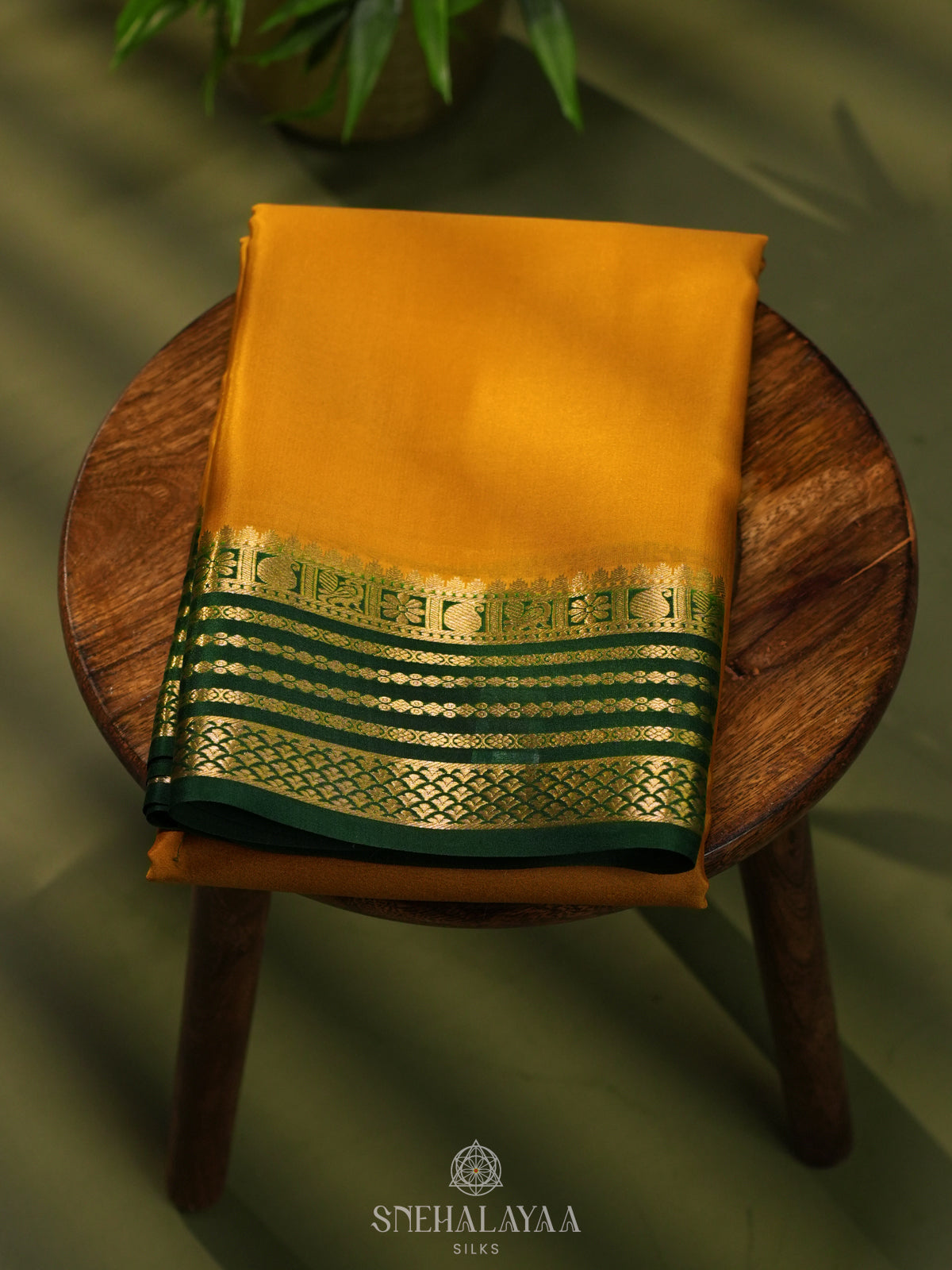 Mango Yellow Mysore Crepe Silk Saree