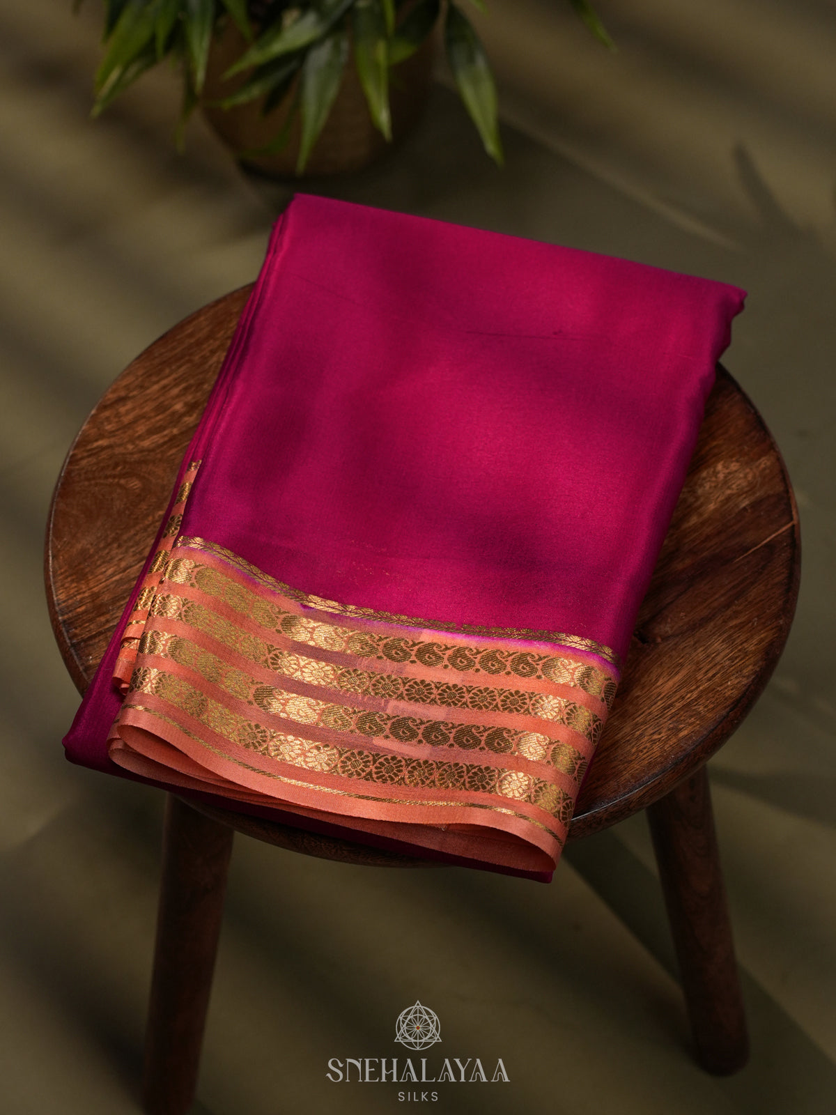 Cerise Pink Mysore Crepe Silk Saree