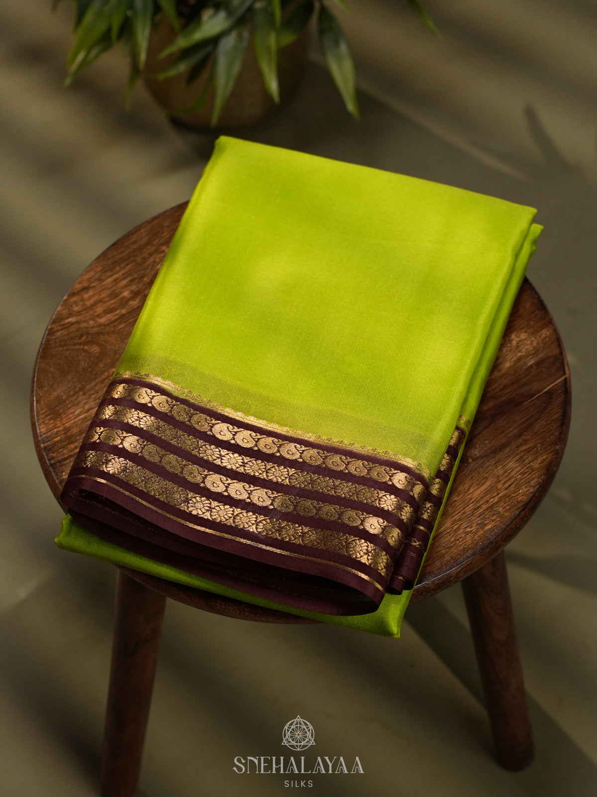 Lime Green Mysore Crepe Silk Saree