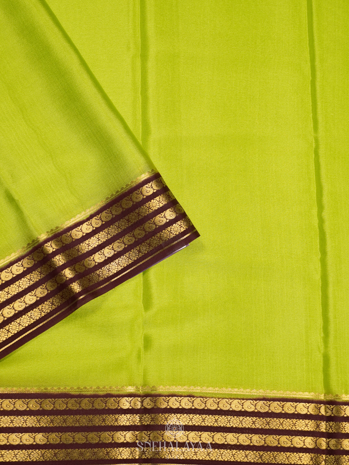 Lime Green Mysore Crepe Silk Saree