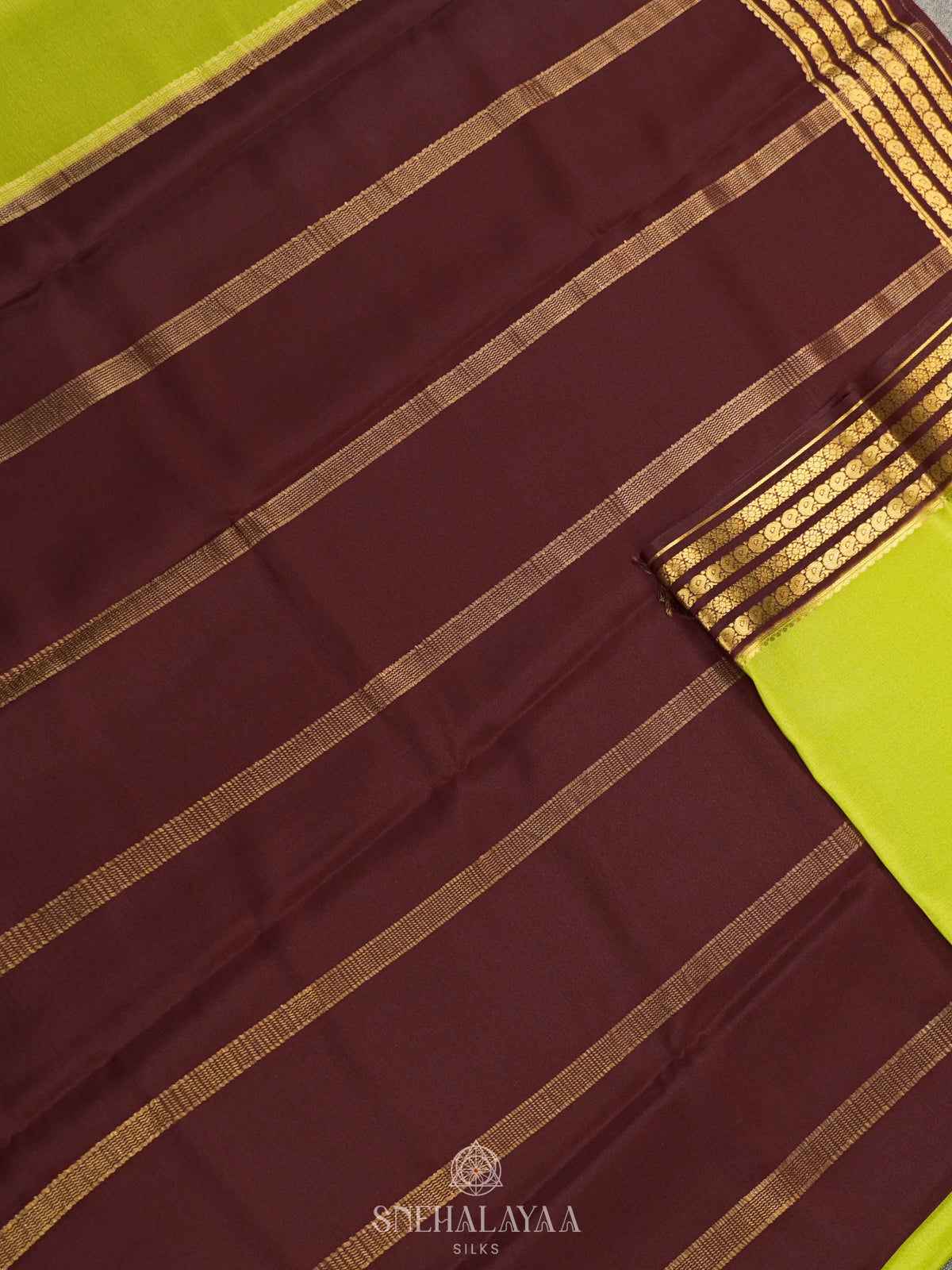 Lime Green Mysore Crepe Silk Saree