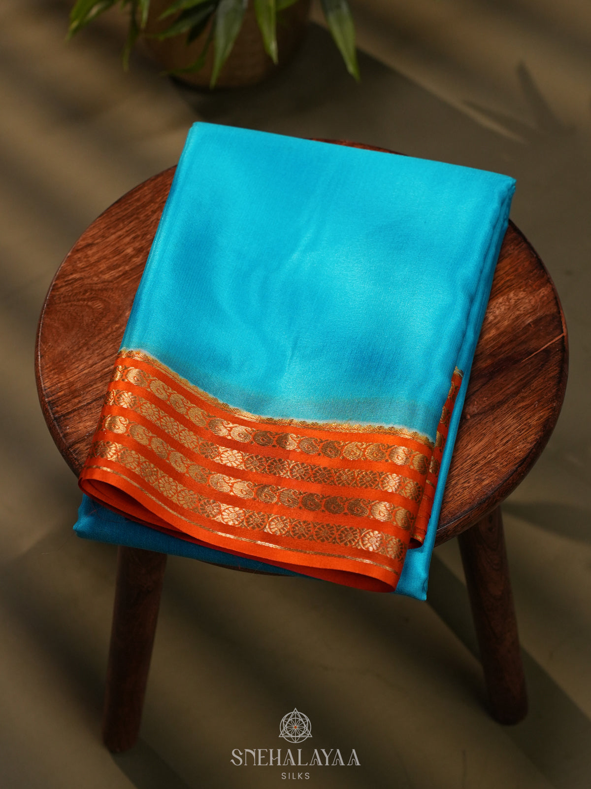 Sky Blue Mysore Crepe Silk Saree