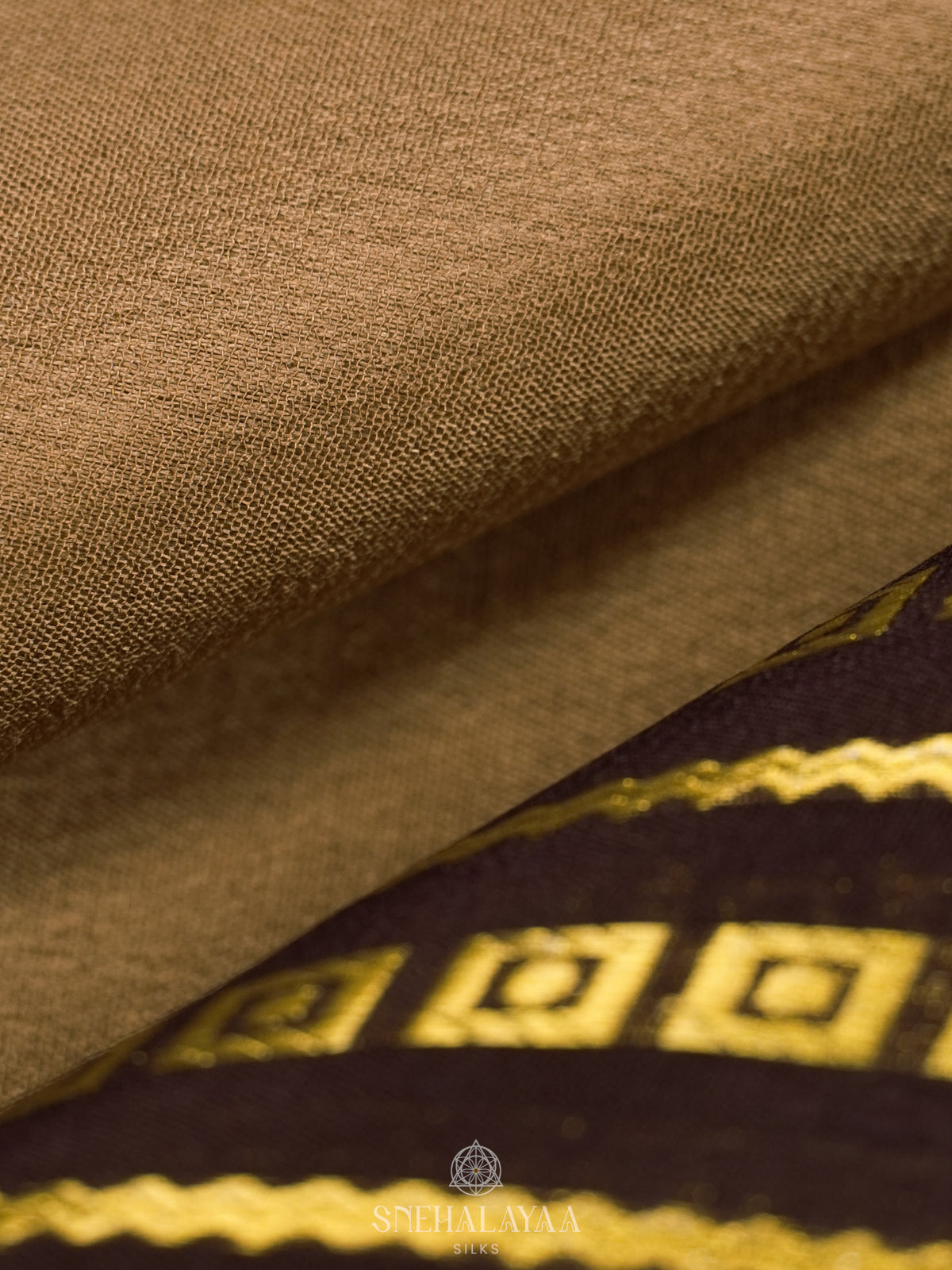 Beige Gold Mysore Crepe Silk Saree