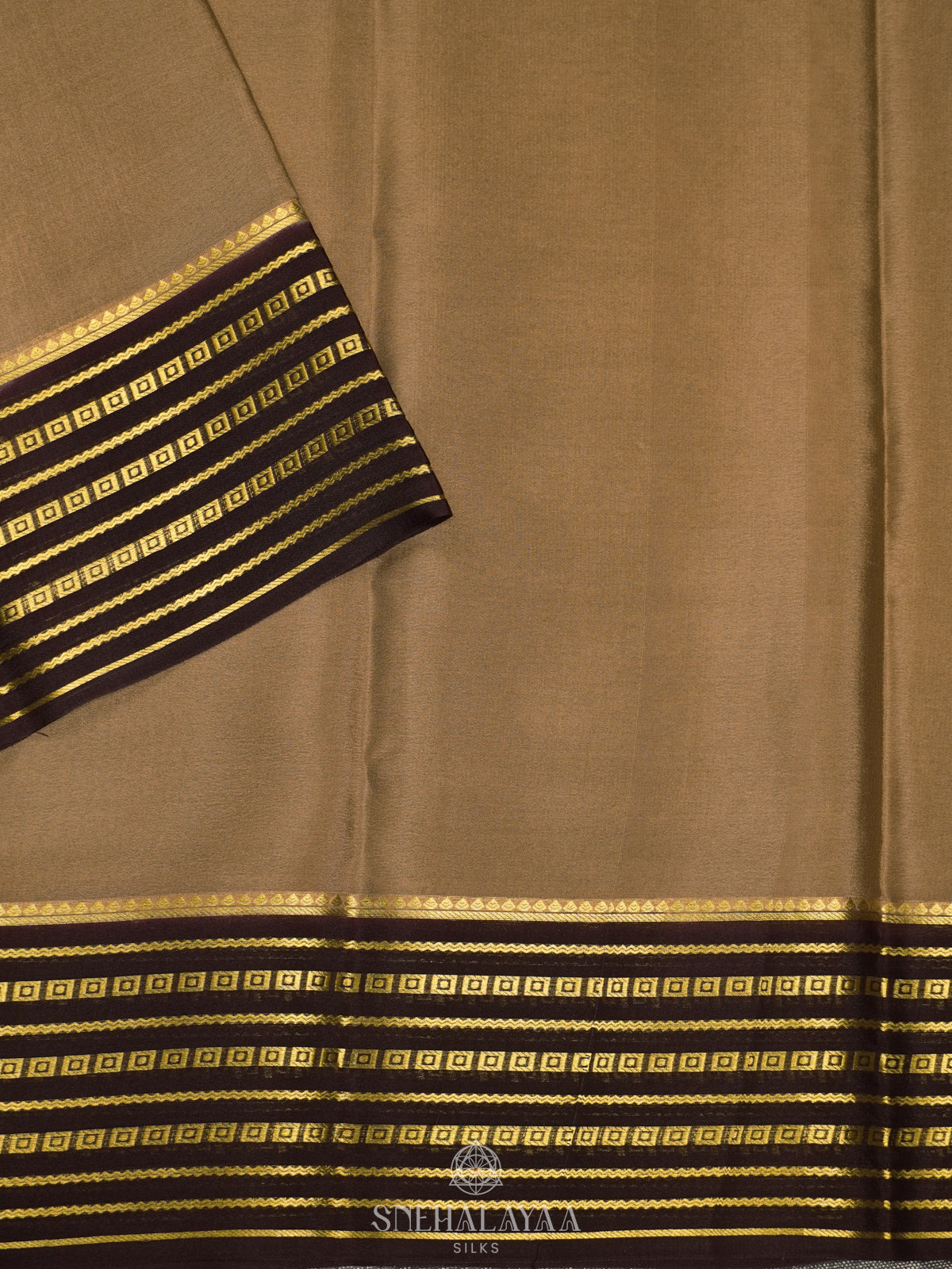 Beige Gold Mysore Crepe Silk Saree