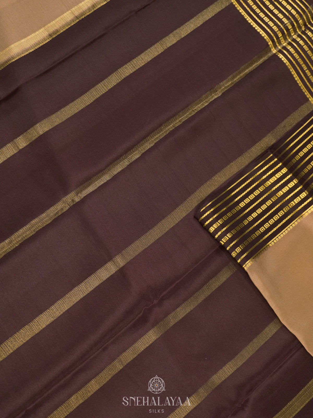Beige Gold Mysore Crepe Silk Saree