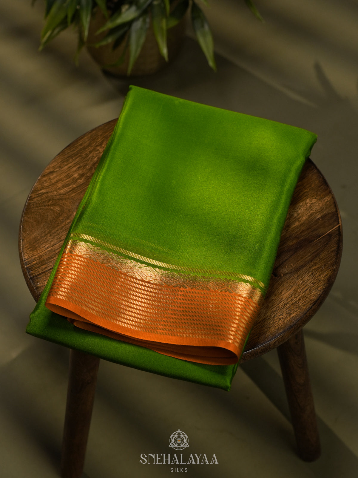 Lime Green Mysore Crepe Silk Saree