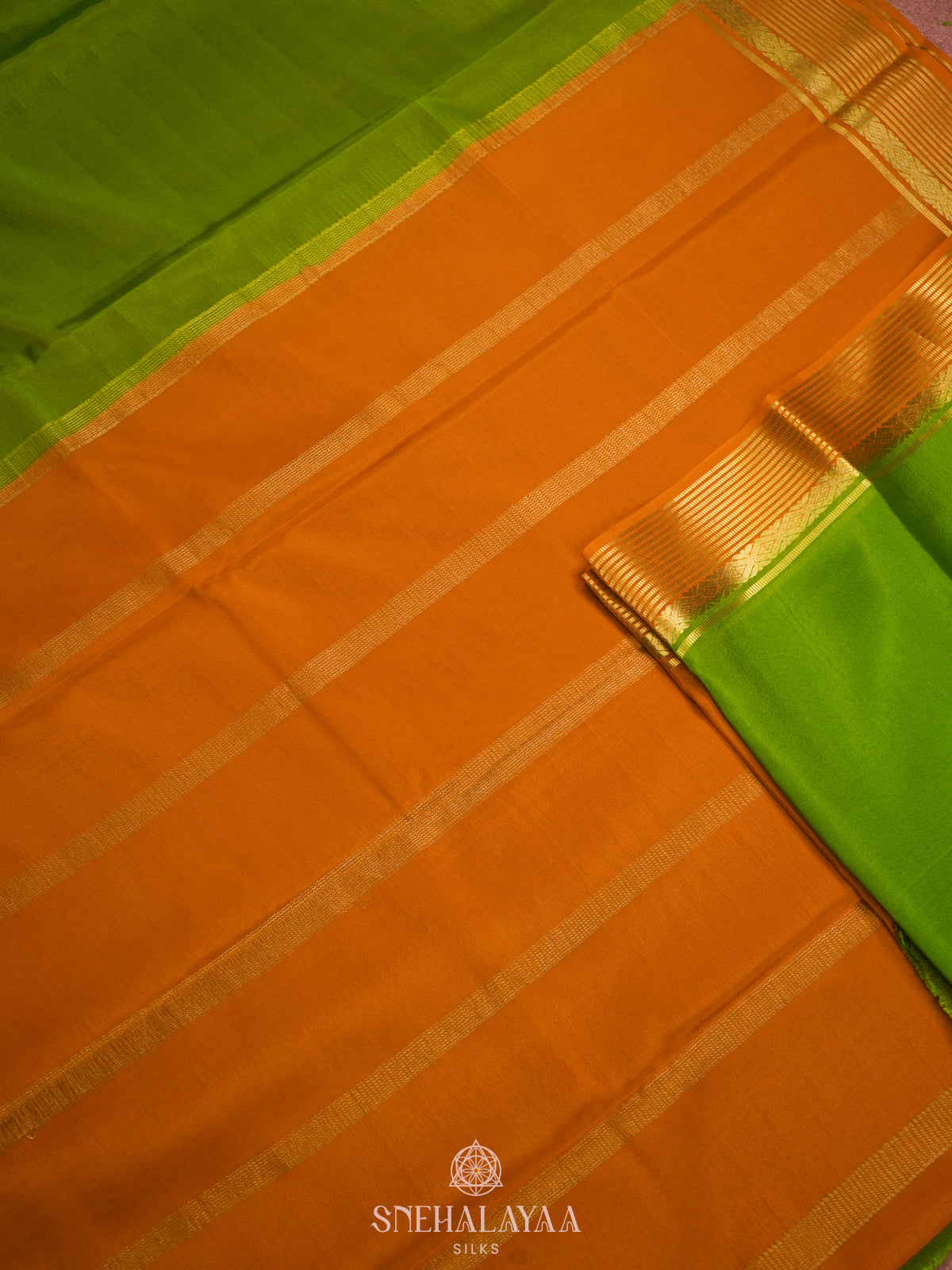 Lime Green Mysore Crepe Silk Saree
