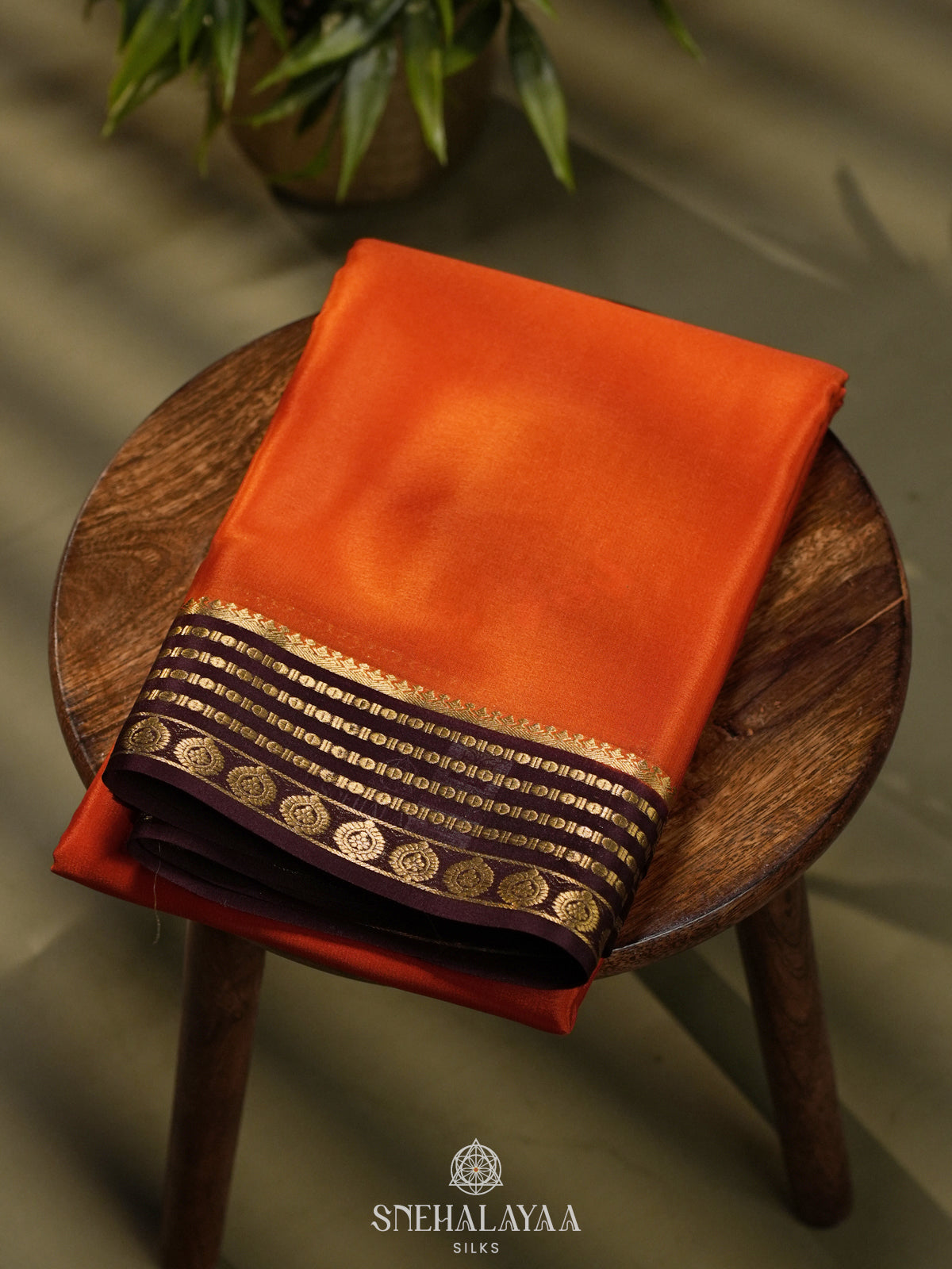 Rust Orange Mysore Crepe Silk Saree