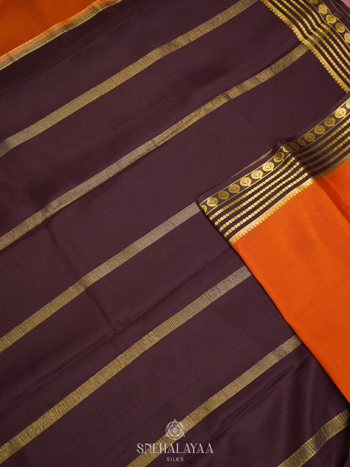 Rust Orange Mysore Crepe Silk Saree
