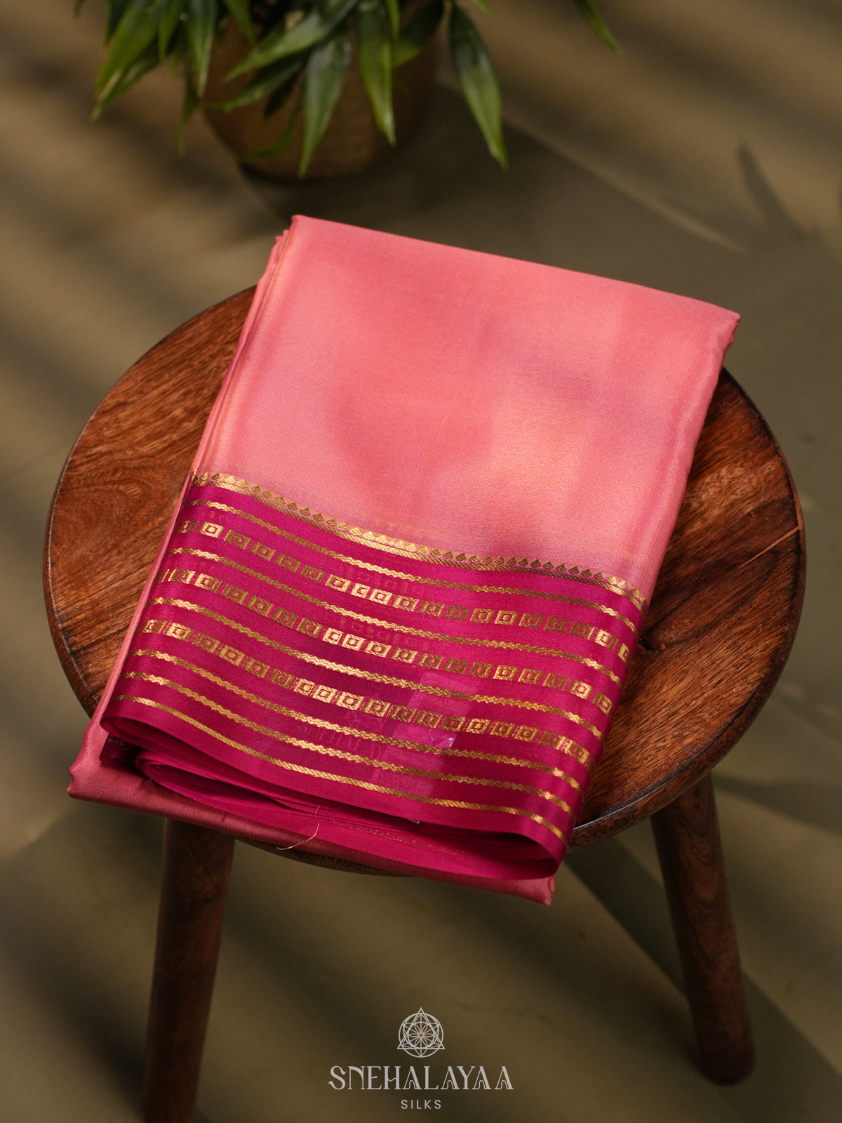 Baby Pink Mysore Crepe Silk Saree
