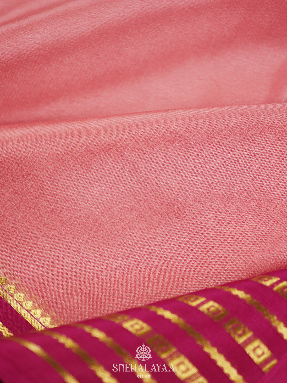 Baby Pink Mysore Crepe Silk Saree