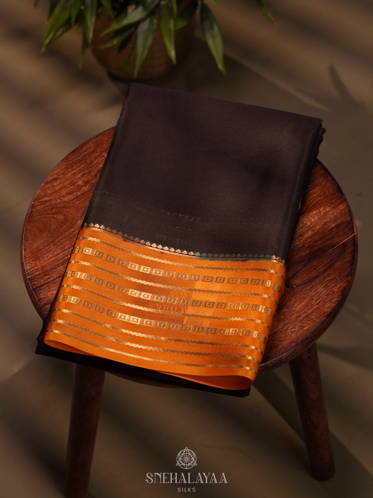 Chocolate Brown Mysore Crepe Silk Saree