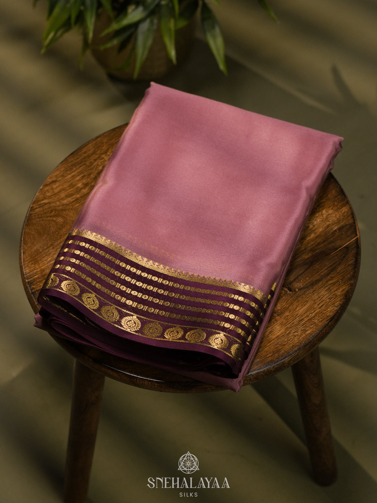 Coral Pink Mysore Crepe Silk Saree