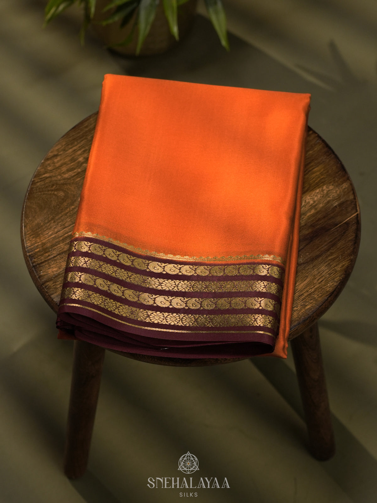 Marigold Orange Mysore Crepe Silk Saree