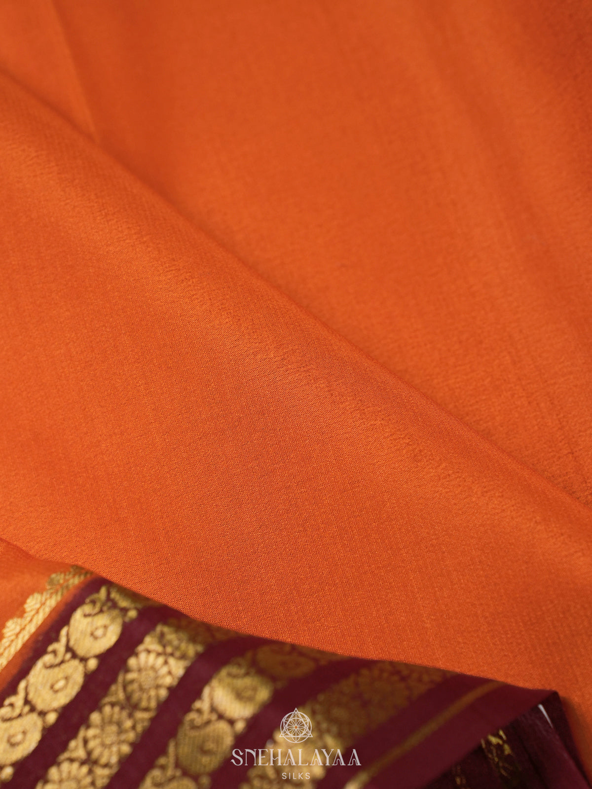 Marigold Orange Mysore Crepe Silk Saree