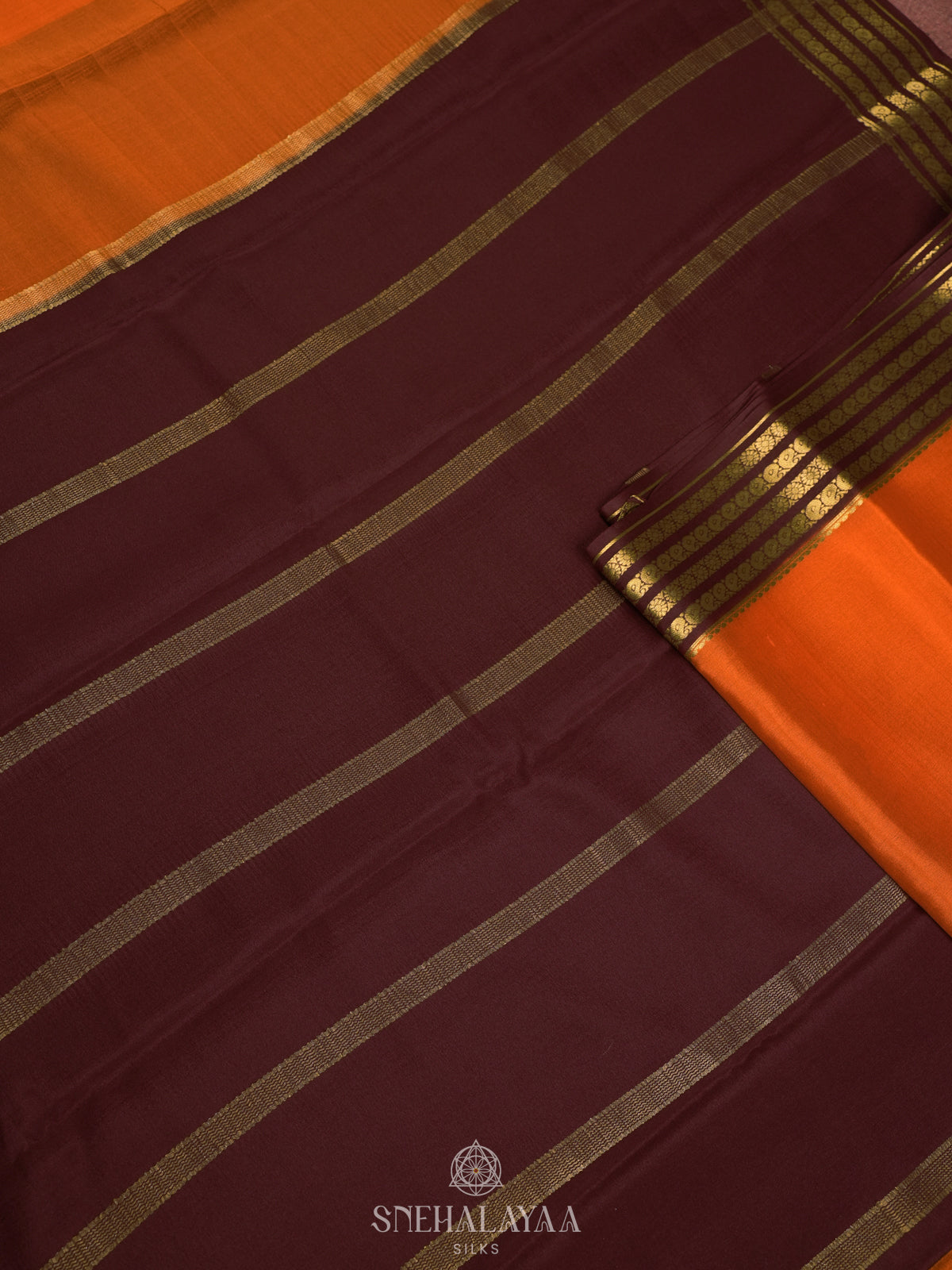 Marigold Orange Mysore Crepe Silk Saree
