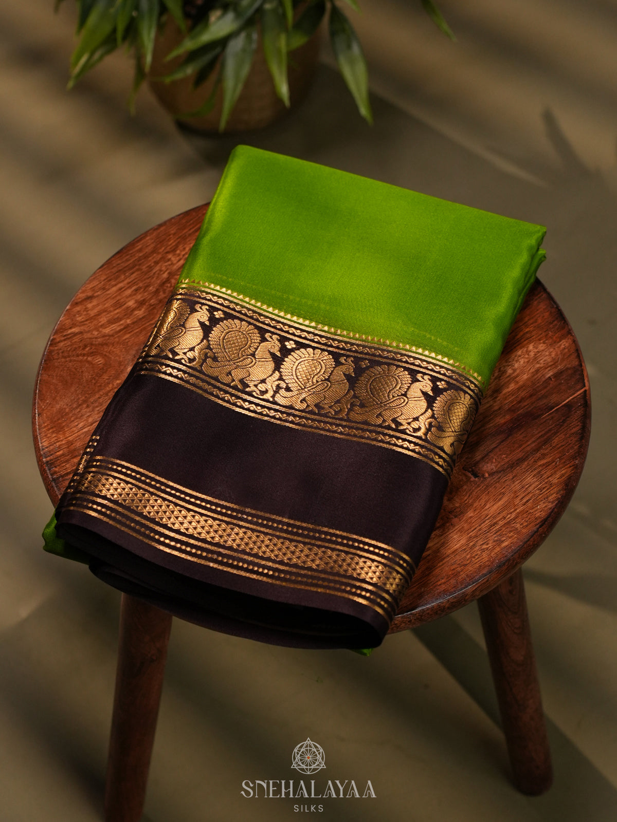 Lime Green Mysore Crepe Silk Saree