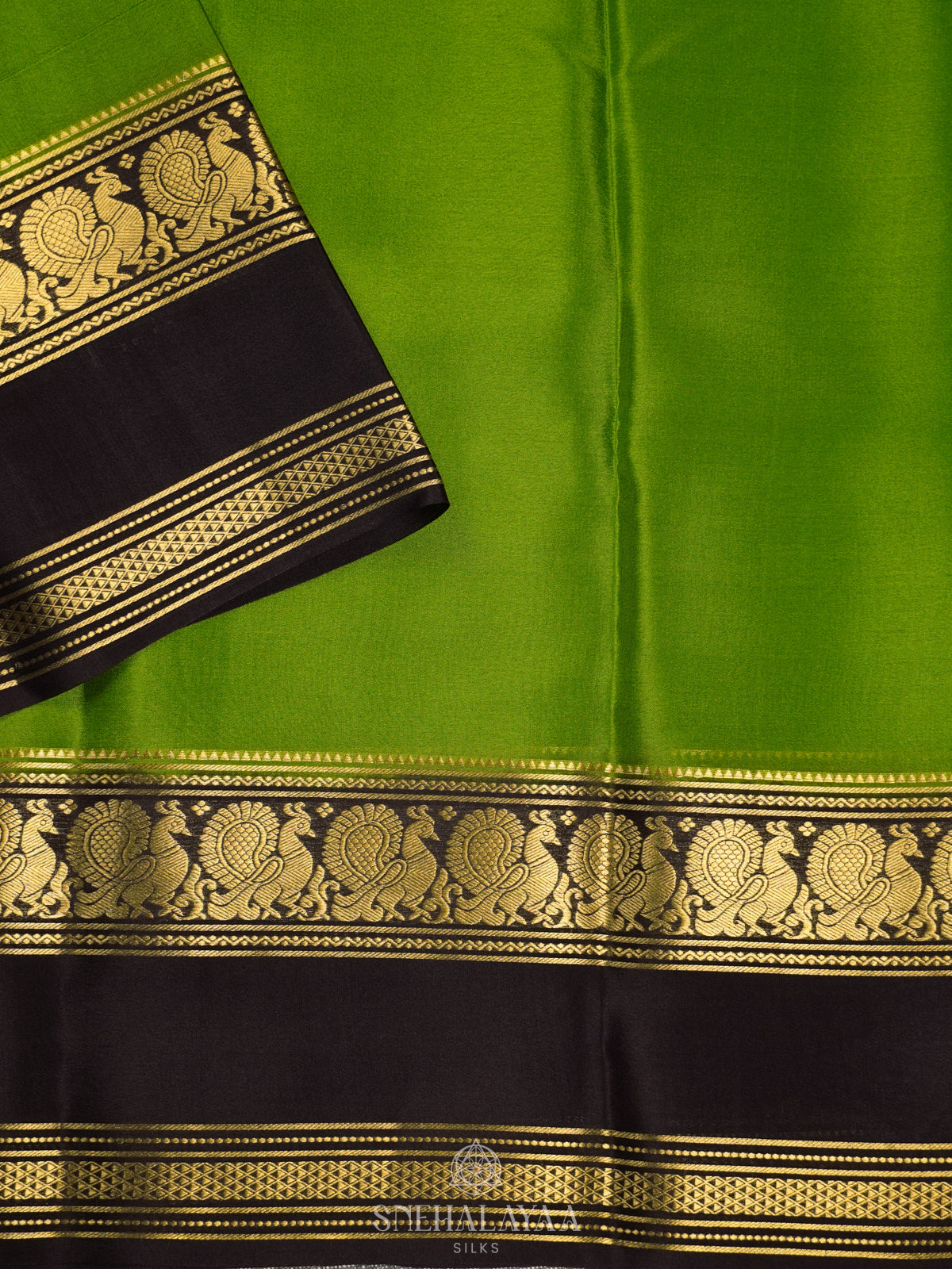 Lime Green Mysore Crepe Silk Saree