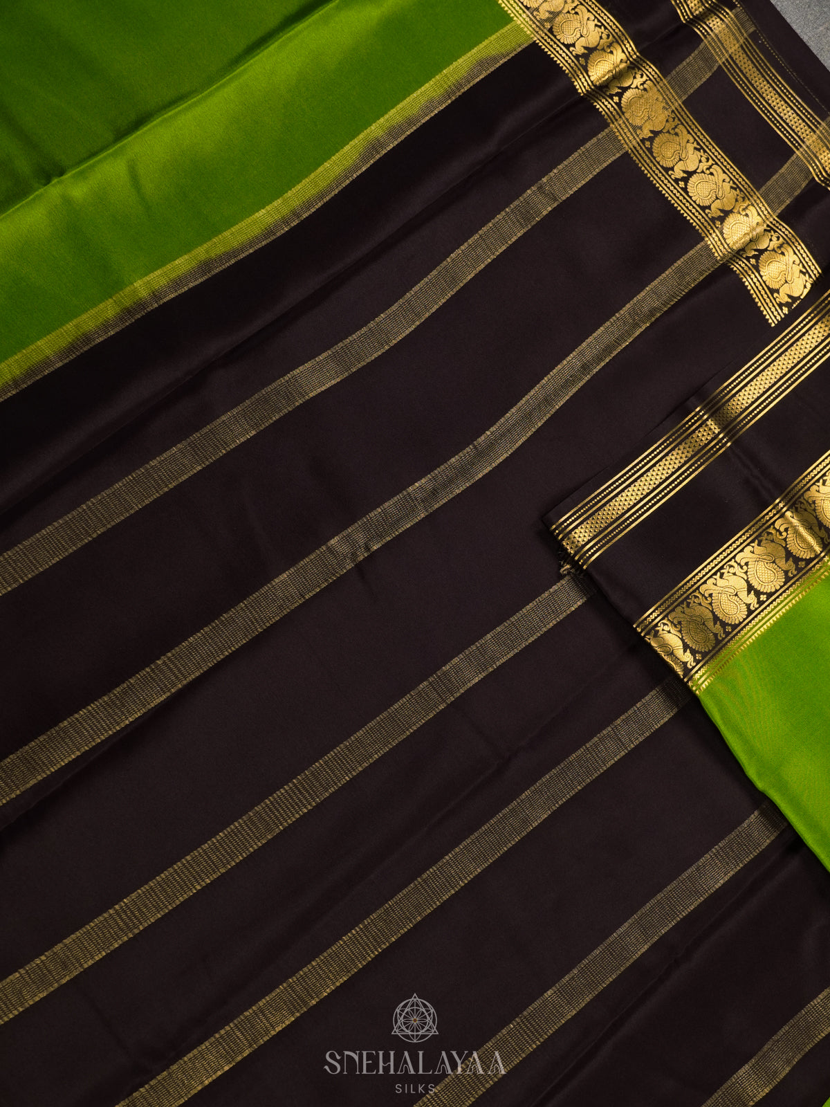 Lime Green Mysore Crepe Silk Saree