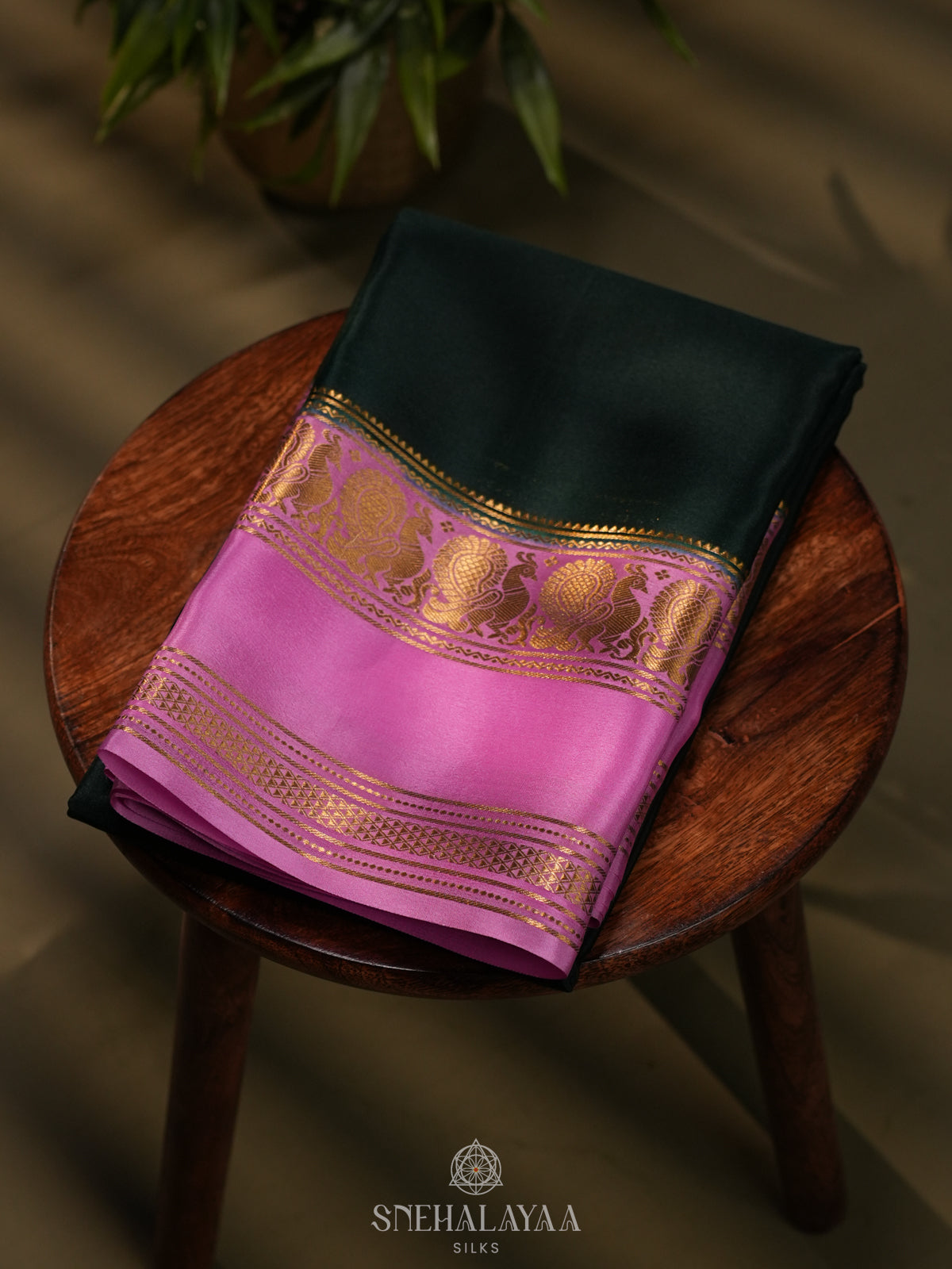 Forest Green Mysore Crepe Silk Saree