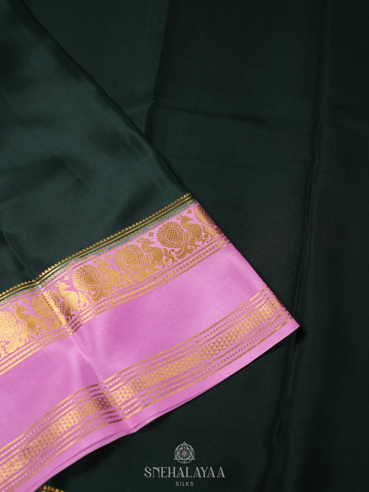 Forest Green Mysore Crepe Silk Saree
