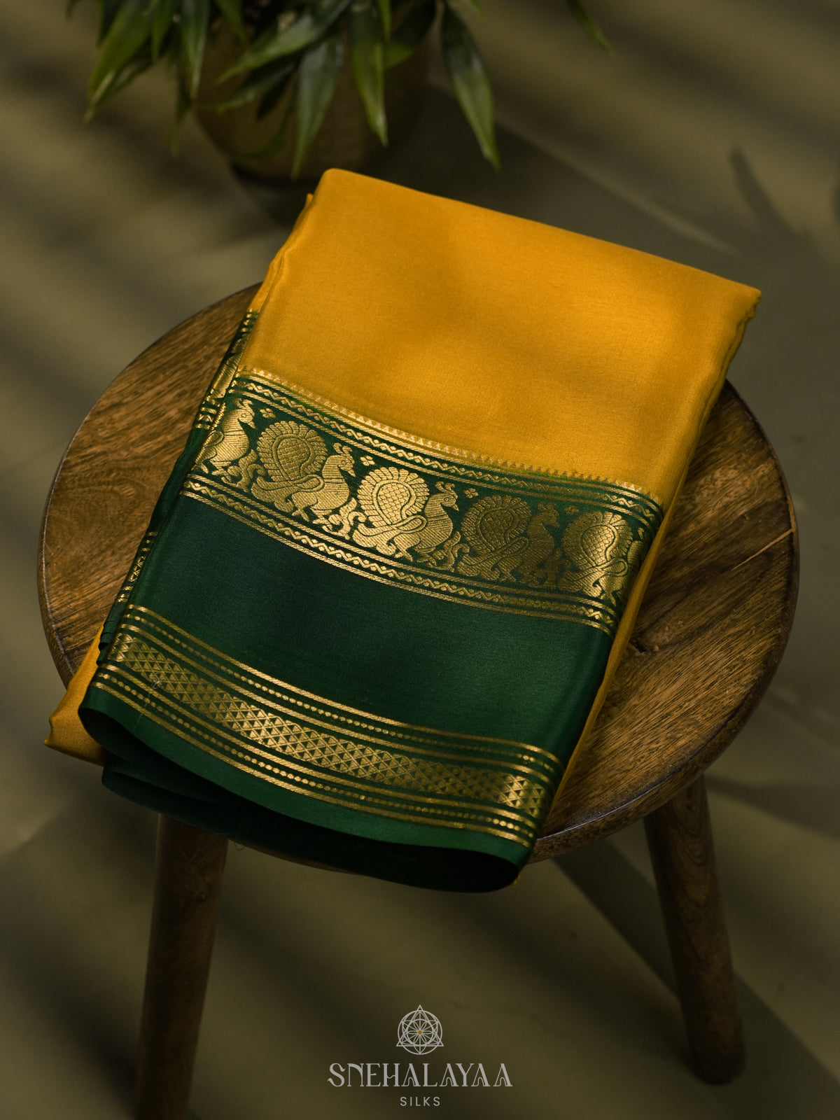 Mango Yellow Mysore Crepe Silk Saree