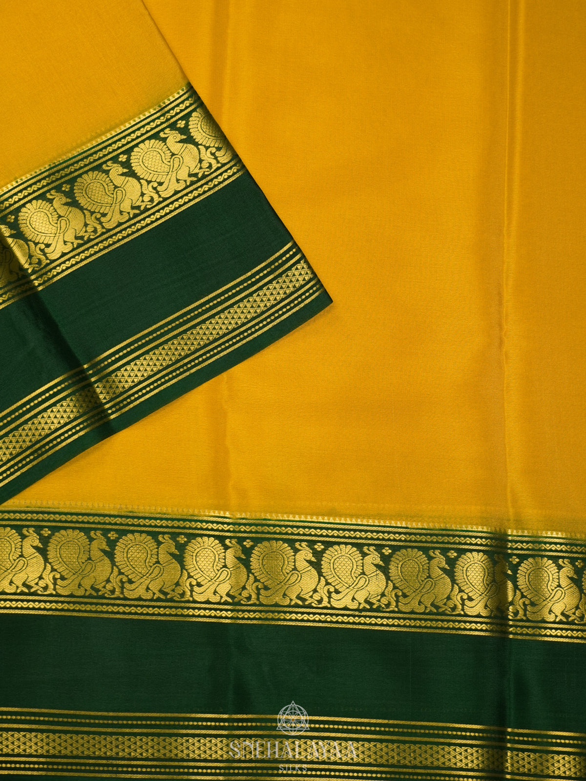 Mango Yellow Mysore Crepe Silk Saree